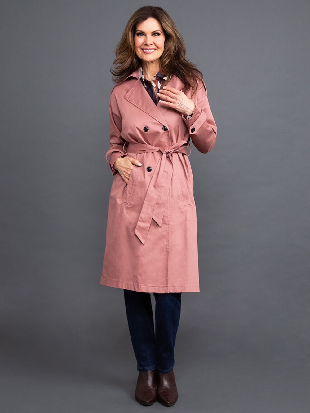 Papillon Dusty-Pink Double-Breasted Trench Coat